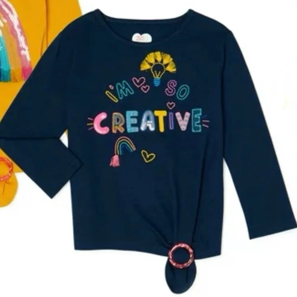 ✅ 5 for $25 - Embroidered Textured Creative Girl Long Sleeve Top, Size 6 - Picture 1 of 5